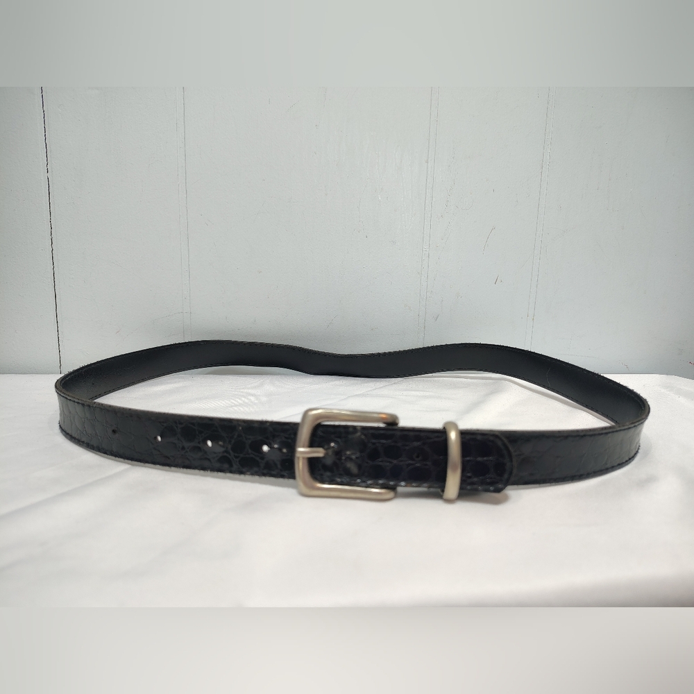 Black Snakeskin Belt Size 32 Reptile‎ Embossed 37” Length Silver